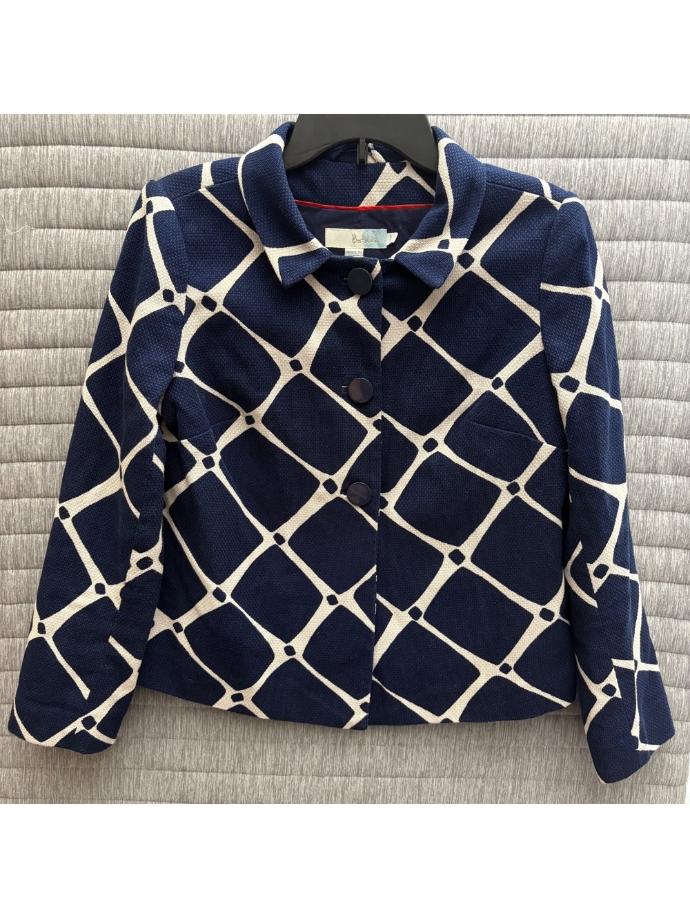 Boden Navy Blue Cream Patterned Blazer Jacket Size Women's UK 8 / US 4